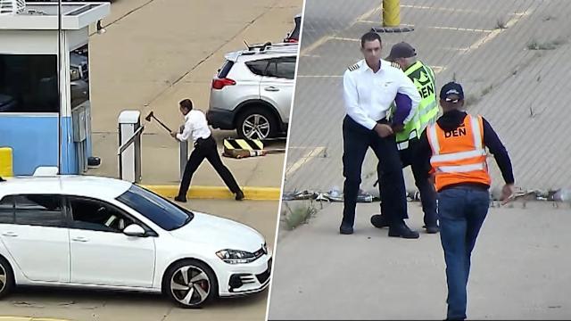 united airlines pilot accused of destroying parking lot barrier with ax in denver 02